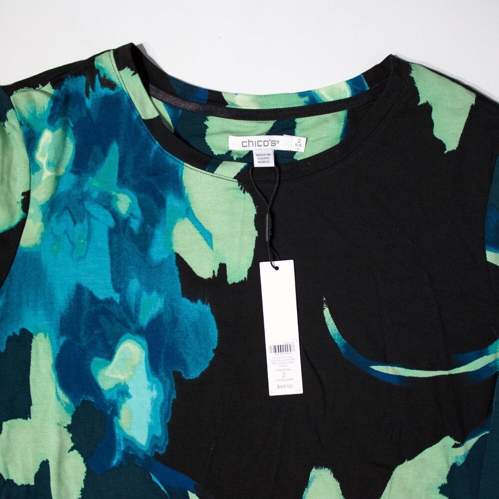 NWT Chico's Touch of Cool Glacier Layer Top Black Teal Floral Women L (Chico 2) - Picture 3 of 10